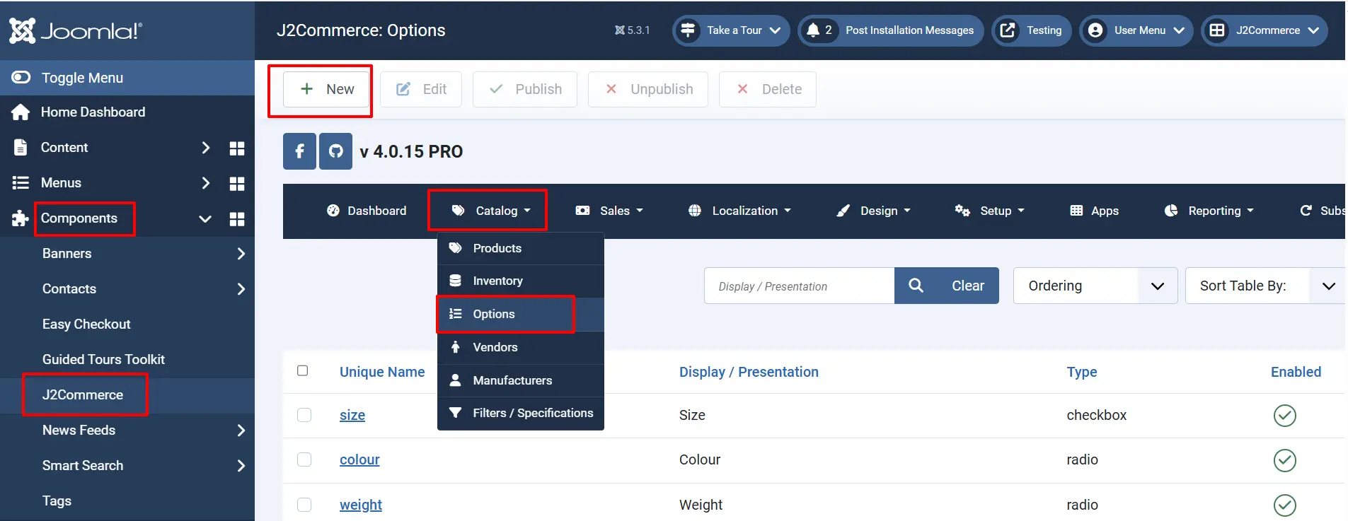 translating options